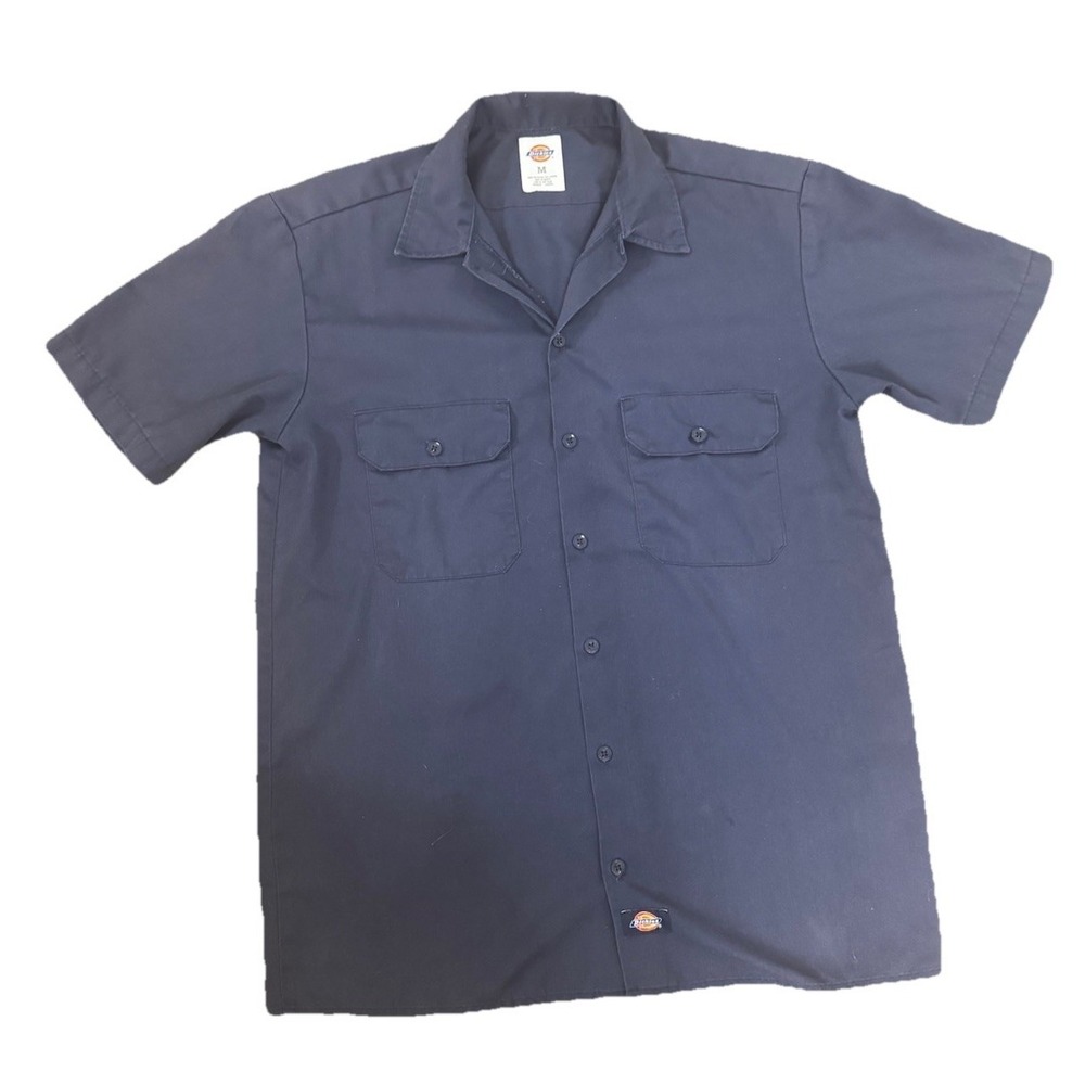 Dickie's M Short Sleeve Button Down Work Shirt Dark Blue Double Pocket SET OF 2